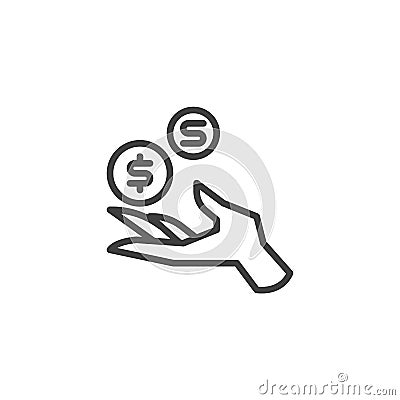 Hand with dollar coins line icon Vector Illustration