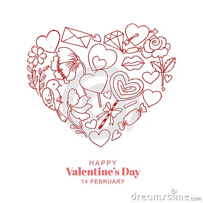 Hand draw artistic heart shape valentines day card Vector Illustration