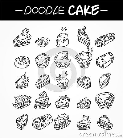 Hand draw cartoon cake icons set Vector Illustration