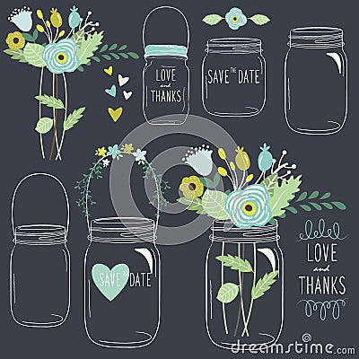 Hand Draw Chalkboard retro Mason Jar Vector Illustration