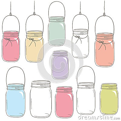 Hand Draw Colorful Mason Jar Vector Illustration