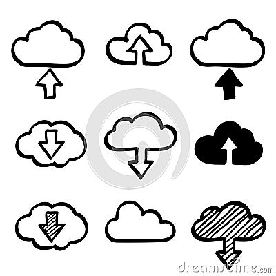 Hand draw doodle cloud shapes collection. Icons Vector Illustration