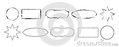 Hand draw doodle frames collection sketch set. Rectangle, Squared, circle borders ornament for sketchbook. scribble round for Vector Illustration