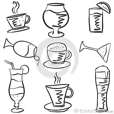 Hand draw drink set doodles Vector Illustration