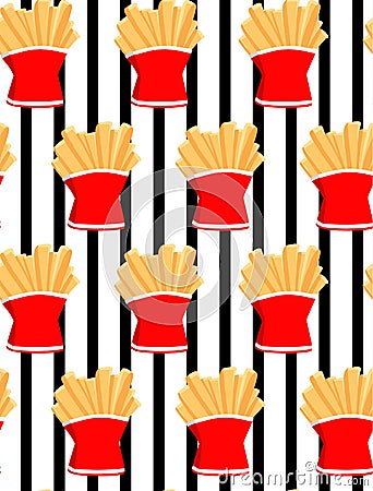 Hand draw french fries. Doodle french fries seamless pattern stripe background.Fast food seamless vector pattern. Vector Illustration