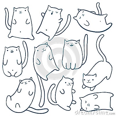 Hand draw funny cats Vector Illustration