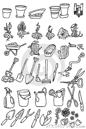 Hand draw garden icon collection vector Vector Illustration
