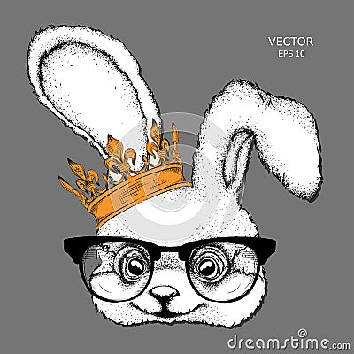 Hand draw Image Portrait rabbit in the crown. African / indian / totem / tattoo design. Use for print, posters, t-shirts. Hand dra Stock Photo