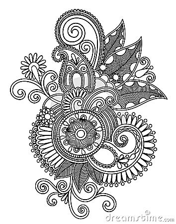 Black Line Art Ornate Flower Design, Ukrainian Stock Vector ...