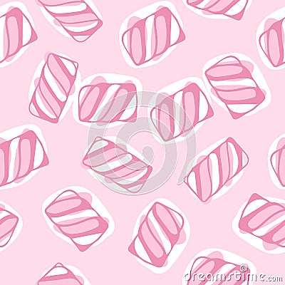 Hand draw marshmallow twists seamless pattern illustration. Pastel colored sweet chewy candies background. Cartoon Illustration