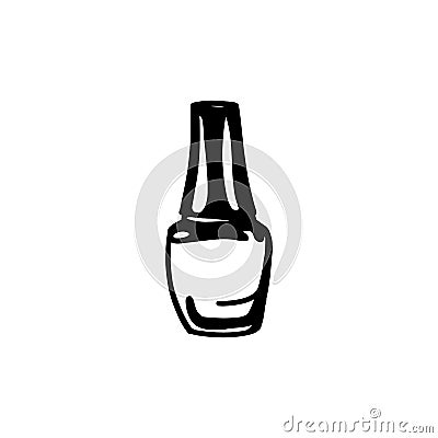 Hand draw nail Polish bottle Icon. Black nail Polish Silhouette isolated on White Background Vector Illustration