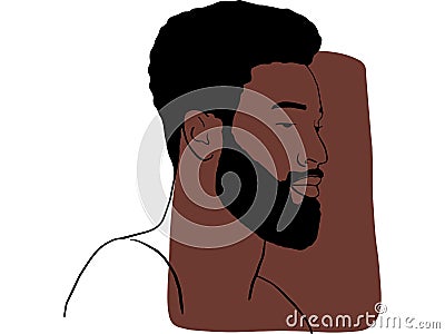 Hand draw outline portrait of african black man with bown sample color. Abstract colletion of different people and skin tones Vector Illustration