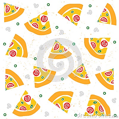 Hand draw pizza. Doodle pizza pattern background. Fast food vector pattern or your web site design, app, UI Vector Illustration