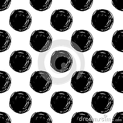 Hand Draw Polka Dots Seamless Pattern. Vector Black ink Brush. The texture of the pencil. Vector Illustration