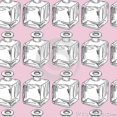 Hand draw seamless pattern. Glass bottles. Vector illustration Vector Illustration