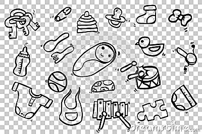 Hand draw sketch, baby stuff Vector Illustration