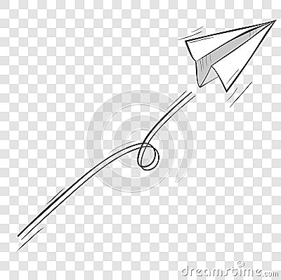 Hand draw sketch of paper plane, at transparent effect background Vector Illustration