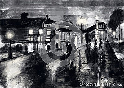 Hand draw street night Stock Photo