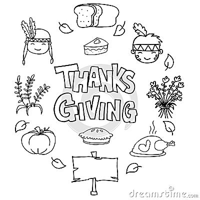 Hand draw of style thanksgiving doodles Vector Illustration