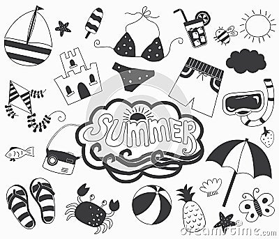 Hand Draw Summer Day Collections Vector Illustration