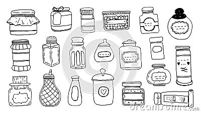 Hand draw vector set of condiment bottle sketch. Vector Illustration