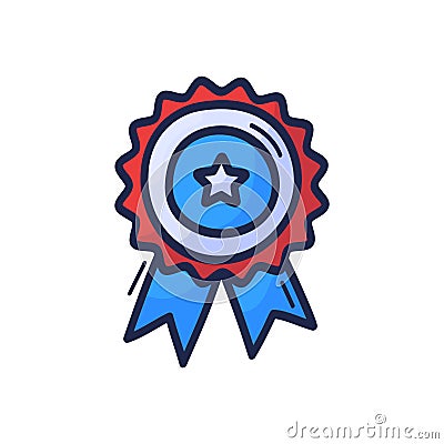 Hand draw Veteran Day Medal Isolated On White Background Holiday Badge In Usa Flag Colors. Icon, patriotic Vector Illustration