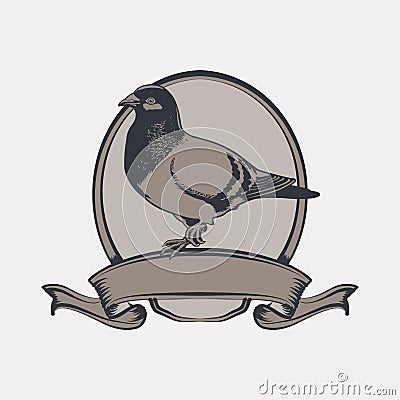 Hand draw vintage emblem vector pigeon Vector Illustration