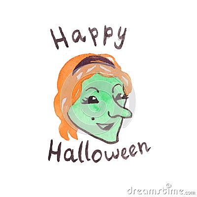 Hand draw watercolor Halloween witch head Stock Photo