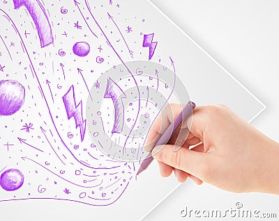 Hand drawing abstract sketches and doodles on paper Stock Photo