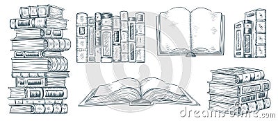 Hand drawing books. Drawn sketch of literature. School or college students library book illustration vector collection Vector Illustration