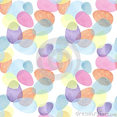 Hand drawing brush Illustration of colorfull eggs with watercolors . Design for paper, textile, background, card. Pattern seamless Stock Photo