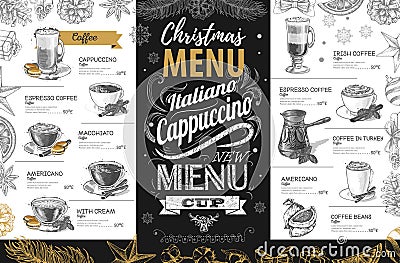 Hand drawing Christmas holiday menu design. Vector Illustration