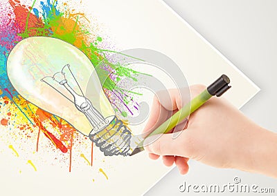 Hand drawing colorful idea light bulb with a pen Stock Photo