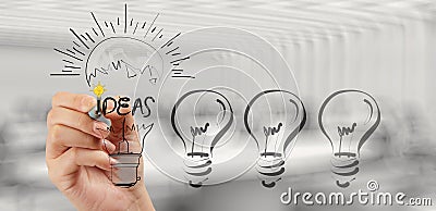 Hand drawing creative business strategy with light bulb Stock Photo