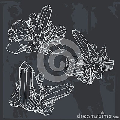 Hand drawing crystal gems. Geometric gemstone Vector Illustration