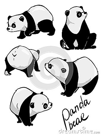 Hand drawing cute panda with a lot of variation Vector Illustration