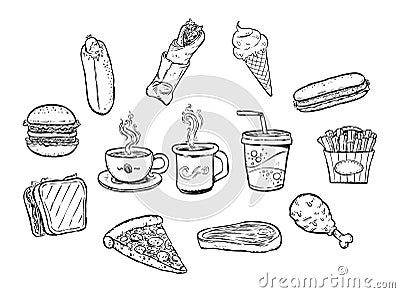 Hand drawing delicious fast food illustrations Vector Illustration