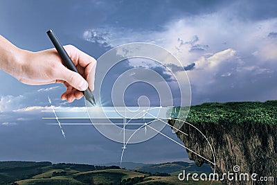 Hand drawing digital bridge Stock Photo