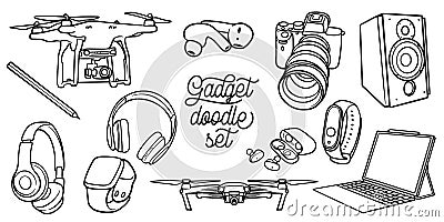 Hand drawing of digital gadgets doodle set isolated on white background Vector Illustration