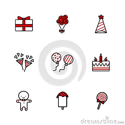 Hand drawing doodle icons set of Birthday elements. Stock Photo