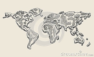 Hand drawing doodle world map. Vintage earth vector sketch. Vector Illustration