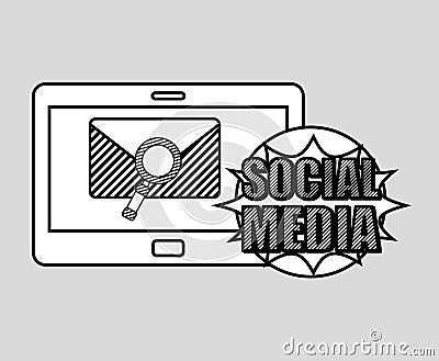 Hand drawing email search social media mobile Vector Illustration