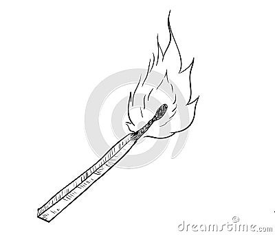 Hand drawing of fire burning Match -Vector Drawn Illustration Vector Illustration