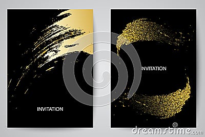 Hand drawing gold brush stroke paint spot on a black background, handmade vector illustration Vector Illustration
