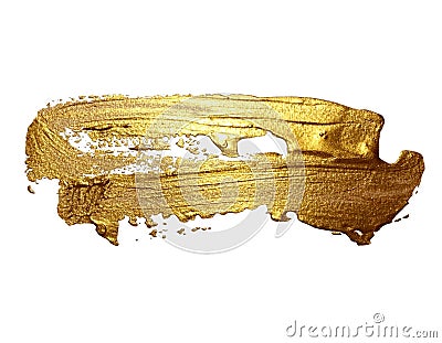 Hand drawing gold brush stroke paint spot isolated Stock Photo