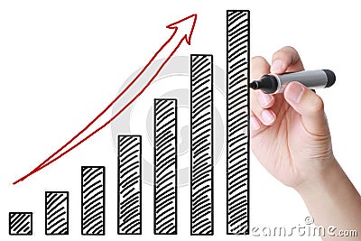 Hand drawing growing bussiness graph Stock Photo