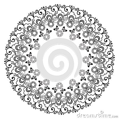 Hand drawing Indian lace mandala. Coloring pages for kids and adults. Vector Illustration