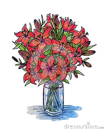 Hand drawing lily in a vase Stock Photo