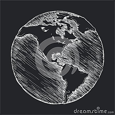 Hand drawing line icon. Globe outline drawing Vector Illustration