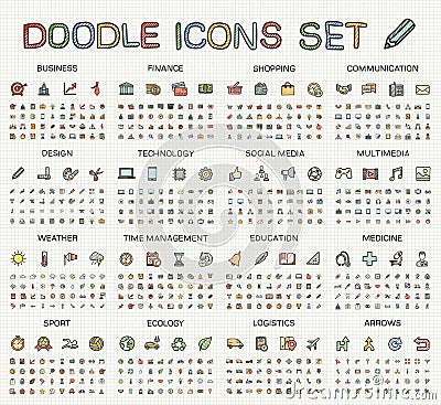 Hand drawing line icons. Vector doodle pictogram set Vector Illustration